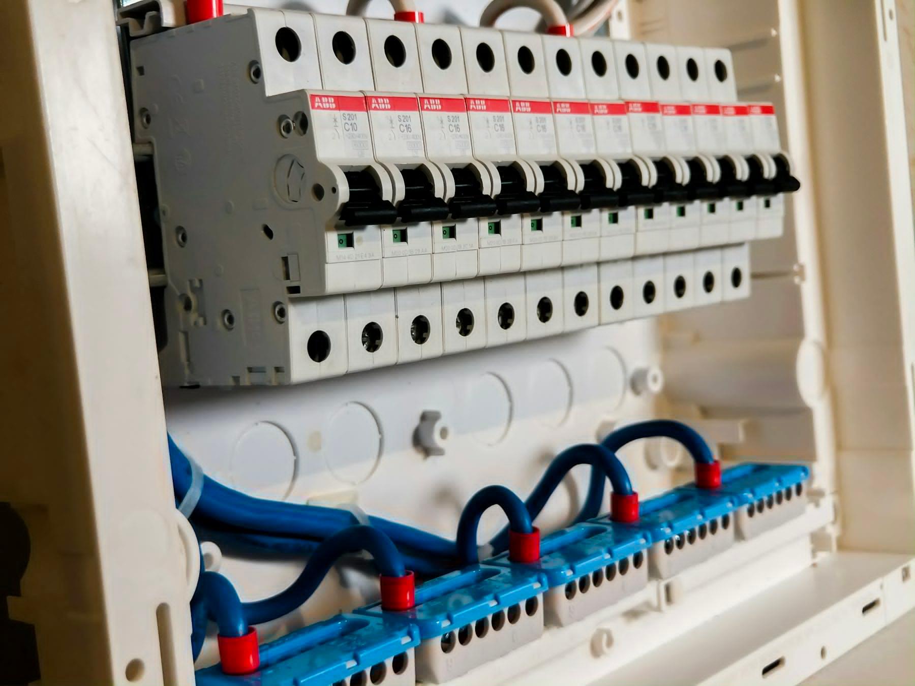Modern distribution board with circuit breakers